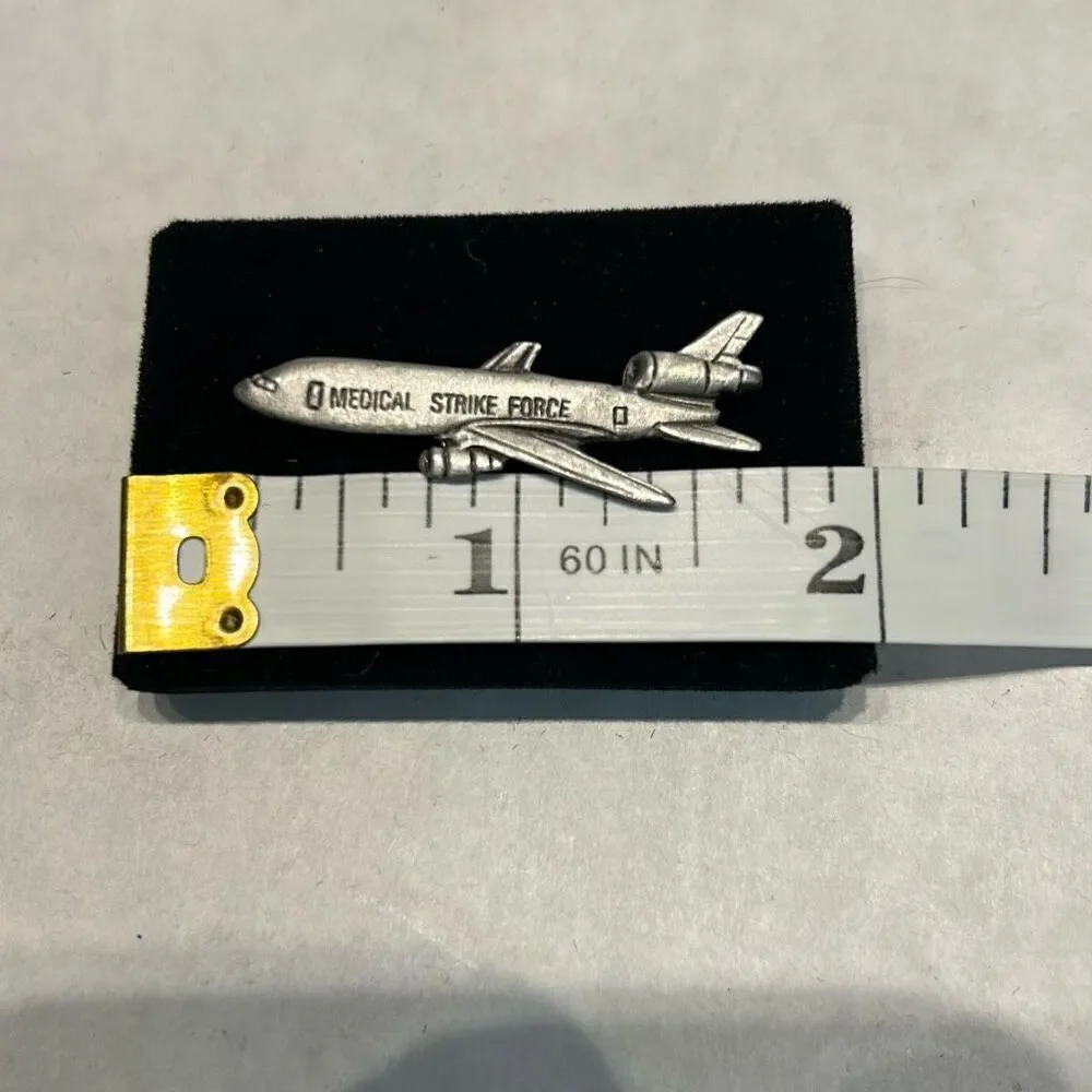 Vtg Airplane Medical Strike Force Lapel Pin DC-10 Silver Tone Jet Clutch Back